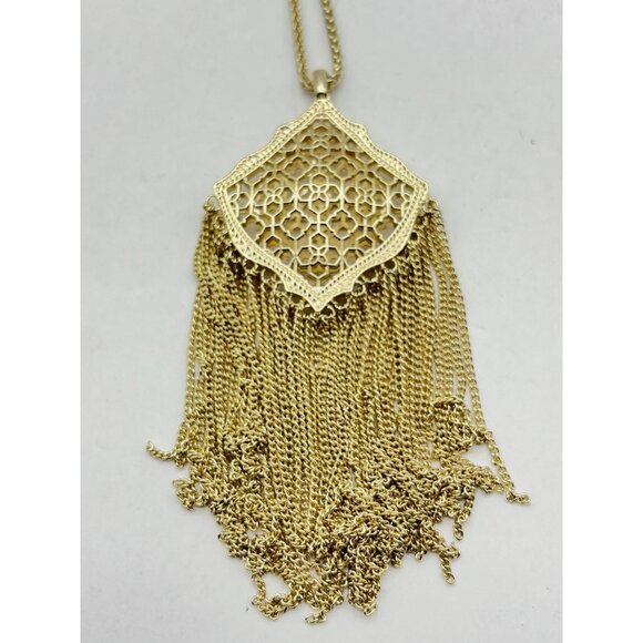 Kendra Scott Gold Filigree Tassel Pendant Necklace With Long Chain - Picture 2 of 5